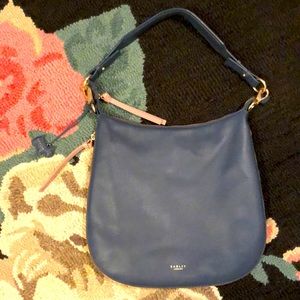 Radley blue hobo bag with mauve zipper pulls